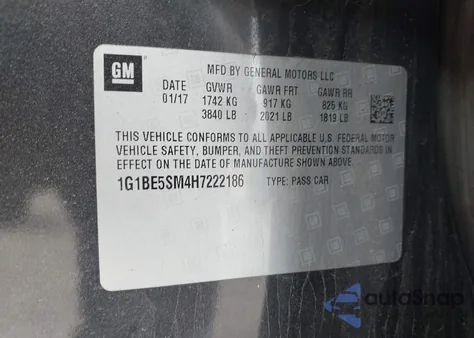 2017 Chevrolet Cruze Lt Auto from USA, damaged, VIN 1G1BE5SM4H7222186